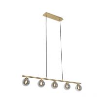 Qazqa - rústico Lámpara colgante moderna dorada 100 cm 5-luces con cristal ahumado - athens Vidrio /Acero Alargada Adecuado para led Max. 5 x 28 Watt