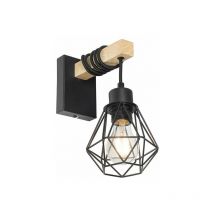 Qazqa - rústico Aplique rústico negro con madera - Chon Acero / Alargada Adecuado para led Max. 1 x 40 Watt