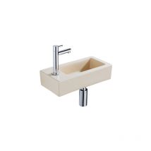 Qeramiq - Fontein Fonteinset - 37.5x18.5x9cm - céramique - trou de robinet gauche - robinet lave-mains chrome - bonde de vidage - siphon réduit - Mat