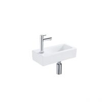 Qeramiq - Fuente Fonteinset - 37.5x18.5x9cm - keramiek - kraangat links - fonteinkraan chroom - afvoerplug - verlaagd sifon - Mat wit