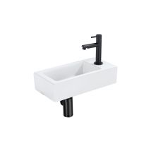 Fontein Fonteinset - 37.5x18.5x9cm - céramique - trou de robinet droit - robinet lave-mains noir mat - bonde de vidage - siphon abaissé - Mat