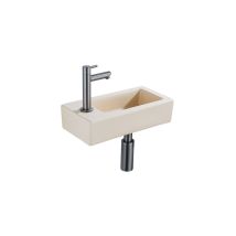 Qeramiq Lave-mains Kit Lave-mains - 37.5x18.5x9cm - Céramique - Trou De Robinet Gauche - Robinet Lave-mains Gunmetal - Bonde De Vidage - Siphon