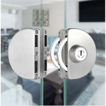Qrity Serrure de porte en verre en acier inoxydable sans perçage, serrure de porte en verre double, serrure de porte en verre centrale, porte en