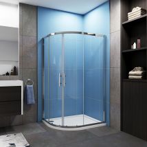 Biubiubath - 900 x 800 mm offset Quadrant Shower Cubicle Enclosure 6mm Glass Sliding Shower Door with Left Entry Tray Waste + Plinth