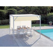 Abitare - Quadratische Pergola 3x3 M Aus Mattweißem Metall Mit Schiebedach Und Ecrufarbenem Abdeckblech - Vico