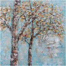 Quadro Astratto Kuatéh 100 x 100 cm Alberi d'Autunno con Cielo Blu in Alluminio