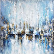 Kuateh - Quadro Astratto Kuatéh 100x100 cm Barche con Sfondo Blu Olio su Tela