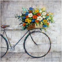 Quadro Kuatéh 100 x 100 cm Bicicletta con Fiori Olio su Tela