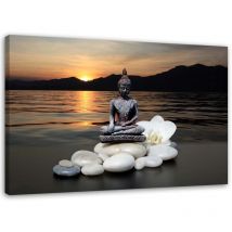 Quadro, Prato di girasoli al tramonto - 120x80