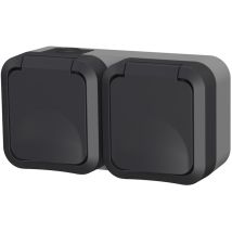 Aquapro Double Prise De Courant 2p+t Vertical Étanche Complet Gris Ip55 - 9679f - Quarx