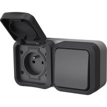 Aquapro interrupteur va et vient + prise 2P+T horizontal étanche complet gris IP55 - 9680F - Quarx