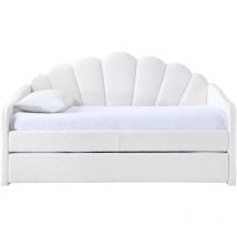 Mobilier Deco - queen - Lit gigogne en tissu bouclette blanc écru 90x190 cm