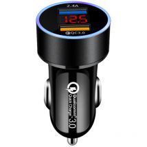 Quick Charge 3.0 Car Charger - Dual USB 5.4A/30W Quick Car Charger Adapter - QC 3.0 3A + Smart IC 2.4A Black