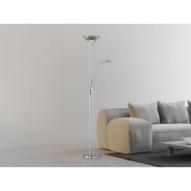Dimmbarer LED Deckenfluter SPOCK mit Leselampe, Silber Höhe 180cm