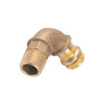 Raccord a sertir bronze gaz Coude a visser 90° avec filet male 15x1/2 PG 4001G Gaz contourV