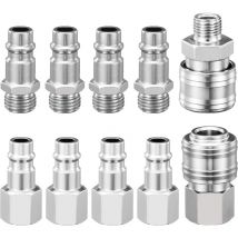 Raccord Rapide Pneumatique 1/4' bsp, 10 Pièces Embout Compresseur Air Européen, Raccord de Compresseur pour Tuyau Pneumatique