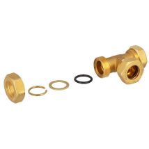 Raccordo A T Intermedio 14x14x14 A Compressione In Ottone Con Anello Di Serraggio Ed O-ring Di Tenuta, Per Tubo Rame 120010h141414a