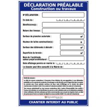 Signaletique.biz France - Panneau Déclaration Préalable Construction ou Travaux + marqueur noir (W1033). Sans oeillets . - Sans oeillets