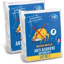 Sweet Night - Lot de 2 - Protège matelas 180x200 cm Alèse Imperméable et Anti Acariens Molleton 100% coton