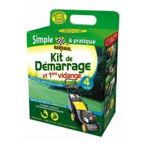 Kit de démarrage universel 4 temps Bardahl pour tondeuse, composé de: 1 seringue de vidange, 2 bidon