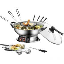Unold - Asia Fondue Appareil à fondue 1350 w 2 thermostats séparés, 6 fourchettes à fondue, fonction grill acier inoxydab