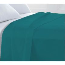Drap plat en coton 57 fils uni bleu pétrole 240x310cm
