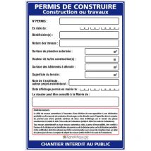 Signaletique.biz France - Panneau Permis de Construire, Construction ou Travaux + Marqueur noir (W1032). Sans oeillets . - Sans oeillets