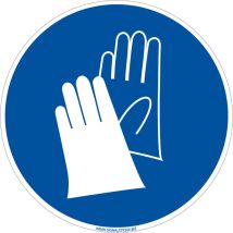 Panneau Port de Gants de Protection Obligatoire - Écros (Gants Spéciaux) - Adhésif - Diamètre 250 mm - Conforme iso 7010