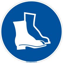 Panneau Obligatoire Port des Chaussures de Sécurité - Signalisation epi - Aluminium 2 mm - Diamètre 125 mm - Conforme iso 7010