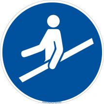 Panneau d'obligation Utiliser la main courante obligatoire. Obligation Signalisation epi. Autocollant, pvc, Alu - Plastique pvc 1,5 mm - Diamètre 650
