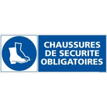 Panneau Obligation Port des Chaussures de Sécurité - Signalisation epi - Adhésif - 350 x 125 mm - Conforme iso 7010