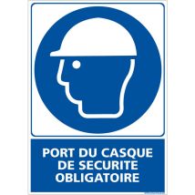 Panneau d'obligation Port du casque de sécurité obligatoire. Obligation Signalisation epi. Autocollant, pvc, Alu - Adhésif - 75 x 105 mm