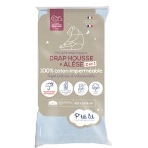 Protège Matelas Bébé 2 en 1 Alèse + Drap Housse 60x120 cm Imperméable - 100% Coton - Souple et Silencieux - Respirant - Oeko Tex - Gris - P'tit Lit