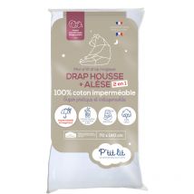 Protège Matelas Bébé 2 en 1 Alèse + Drap Housse 70x140 cm Imperméable - 100% Coton - Souple et Silencieux - Respirant - Oeko Tex - Blanc - P'tit Lit