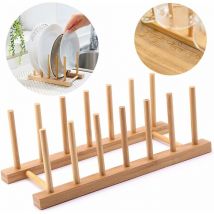 Rack Tray Storage Holder Kitchen Bamboo Plate Vertical Drainer Bamboo Holder Plates For Plates, Bowls, Cups, Pot Lids, Cutting Boards, Books—6 Grids