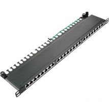 Rackmatic - Patch panel rack 24 RJ45 Cat.6A ftp 0.5U noir avec peigne pour la gestion des câbles