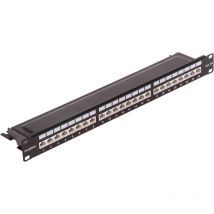 Rackmatic - Patch panel rack 24 RJ45 Cat.6A ftp 1U noir avec peigne pour la gestion des câbles
