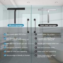 Raclette de douche en silicone 8,7 po - Pour porte de douche en verre et mur - Avec crochet de suspension - Noir