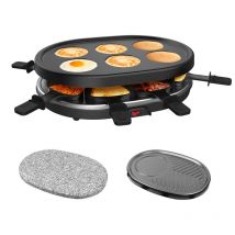 Todeco - Raclette-Grill, Raclette 4 in 1 für 8 Personen, Elektrischer Grill, Steingrillplatte, Pfannkuchengrillplatte, Vollständiger Satz