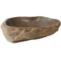 Ocean Line - Lavabo sobre encimera - 40 cm - River Stone - Marrón con pantallas rojas - racotta