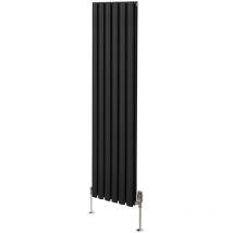 Monster-shop - Radiador De Columna Ovalada 1600mm x 360mm Vertical & Válvulas Cromadas trv Negro Acero Montado en pared Kit de fijación y soportes +