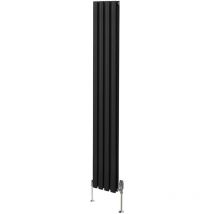 Monster-shop - Radiador De Columna Ovalada 1800mm x 240mm Vertical & Válvulas Cromadas trv Negro Acero Montado en pared Kit de fijación y soportes +