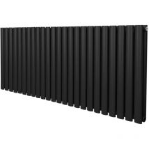 Monster-shop - Radiador De Columna Ovalada 600mm x 1440mm Horizontal Negro Acero Montado en pared Kit de fijación y soportes + Cepillo de limpieza