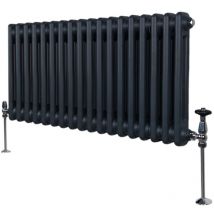 Monster-shop - Radiador Tradicional Horizontal de 2 columnas 300mm x 832mm Gris Antracita Mate Acero Montado en pared Kit de fijación y soportes +
