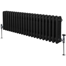 Radiador Tradicional Horizontal de 3 Columnas 300mm x 1012mm Negro Acero Montado en pared Kit de fijación y soportes + Cepillo de limpieza GRATIS