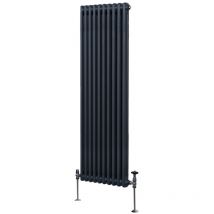Monster-shop - Radiador Tradicional Vertical de 2 columnas 1800mm x 472mm Gris Antracita Acero Montado en pared Kit de fijación y soportes + Cepillo