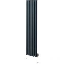 Radiateur à Colonne Ovale 1800 x 360mm & Robinet Thermostatique Chromé, Chauffage Moderne Vertical en Acier au Carbone Gris Anthracite Mat, Cuisine