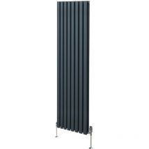 Radiateur à Colonne Ovale 1800 x 480mm & Robinet Thermostatique Chromé, Chauffage Moderne Verticalen Acier au Carbone Gris Anthracite Mat, Cuisine
