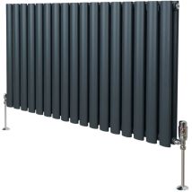 Radiateur à Colonne Ovale 600 x 1020mm & Robinet Thermostatique Chromé, Chauffage Moderne Horizontal en Acier au Carbone Gris Anthracite Mat, Cuisine