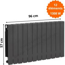 Fluidheat - Radiateur aluminium H.57 cm horizontal adr 500 couleur graphite Éléments 12 éléments